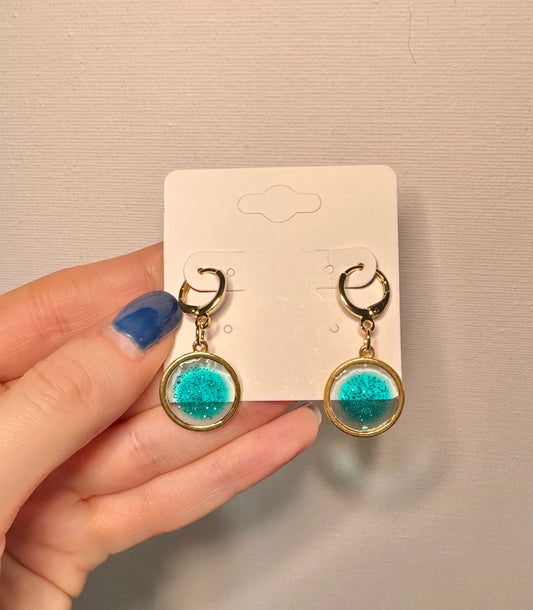 Huggie Round Drop Earring - Blue Centre