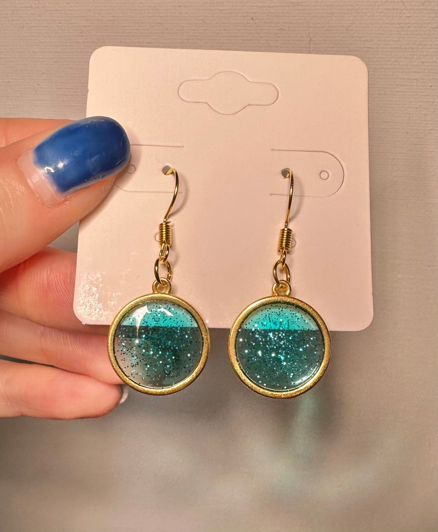 Hook Round Drop Earring - Blue Centre